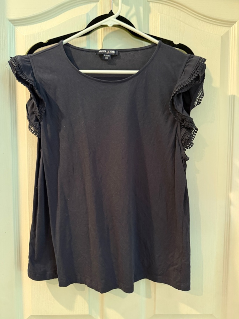 Nautica Navy Crochet Ruffle Sleeve Tank Top